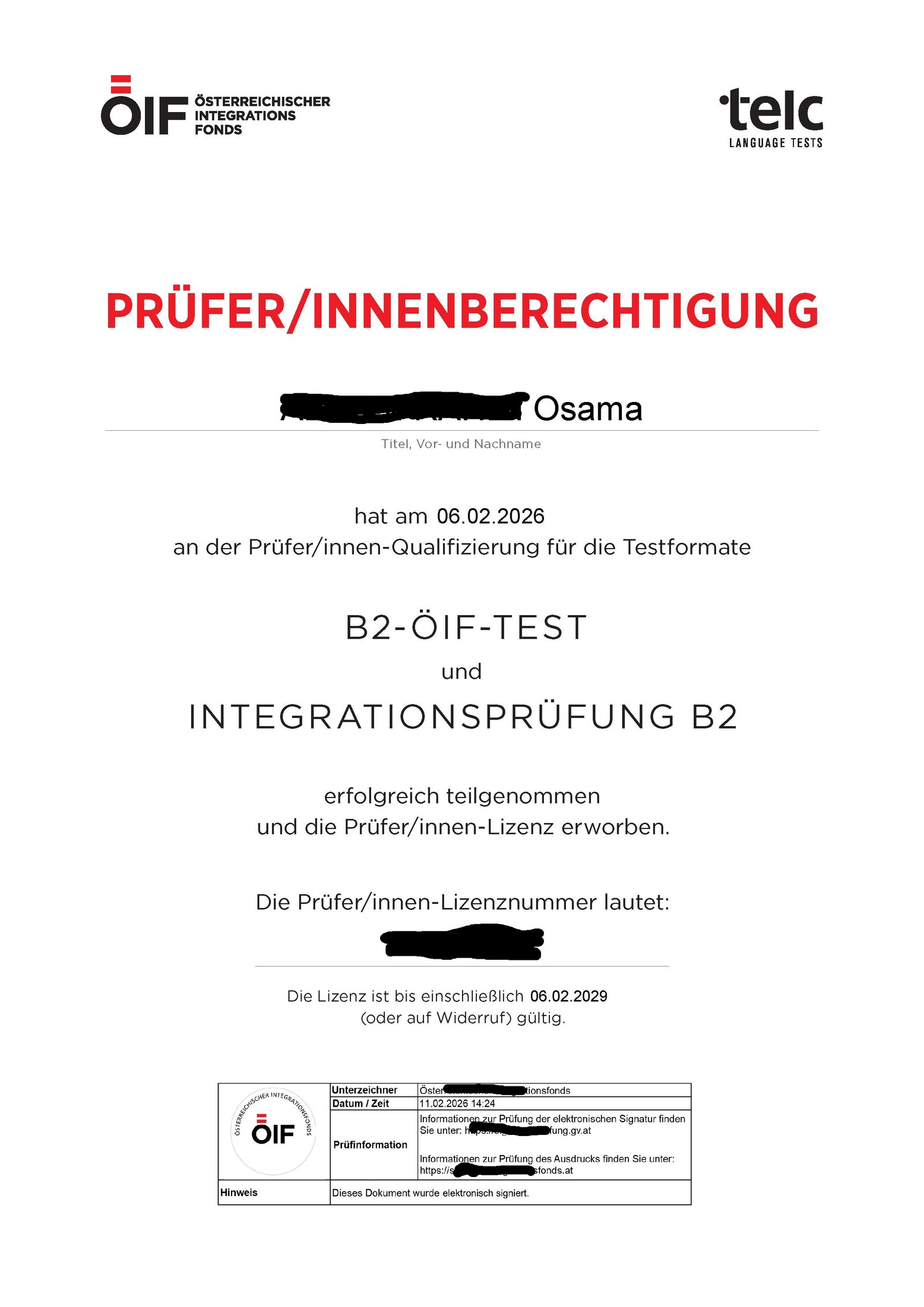 B2 ÖIF Prüferberechtigung